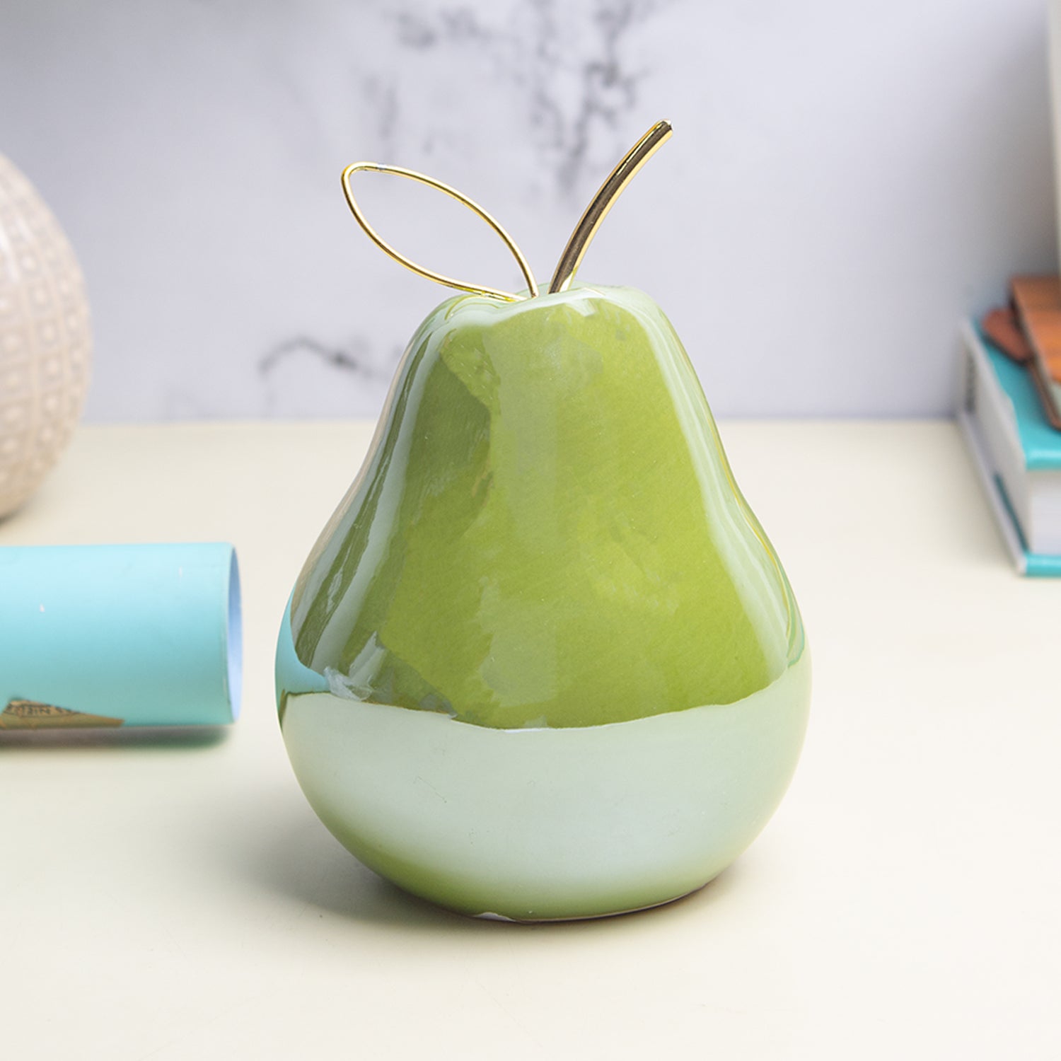 Decorative Ceramic Green Pear  With Leaf