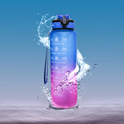 Market99 Motivational Sipper Water Bottle with Time & Level Marker, Blue Purple, 1 Liter
