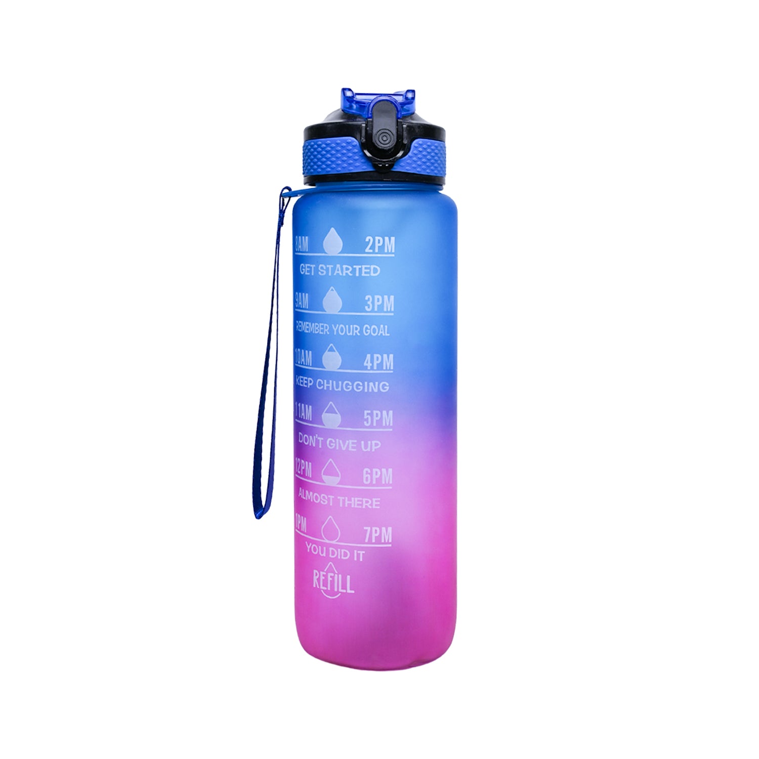 Market99 Motivational Sipper Water Bottle with Time & Level Marker, Blue Purple, 1 Liter