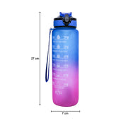 Market99 Motivational Sipper Water Bottle with Time & Level Marker, Blue Purple, 1 Liter