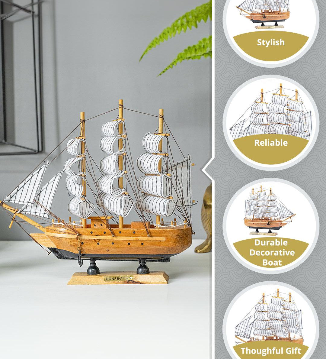 Best Sailing Boat Decorative Showpiece - Brown - MARKET99