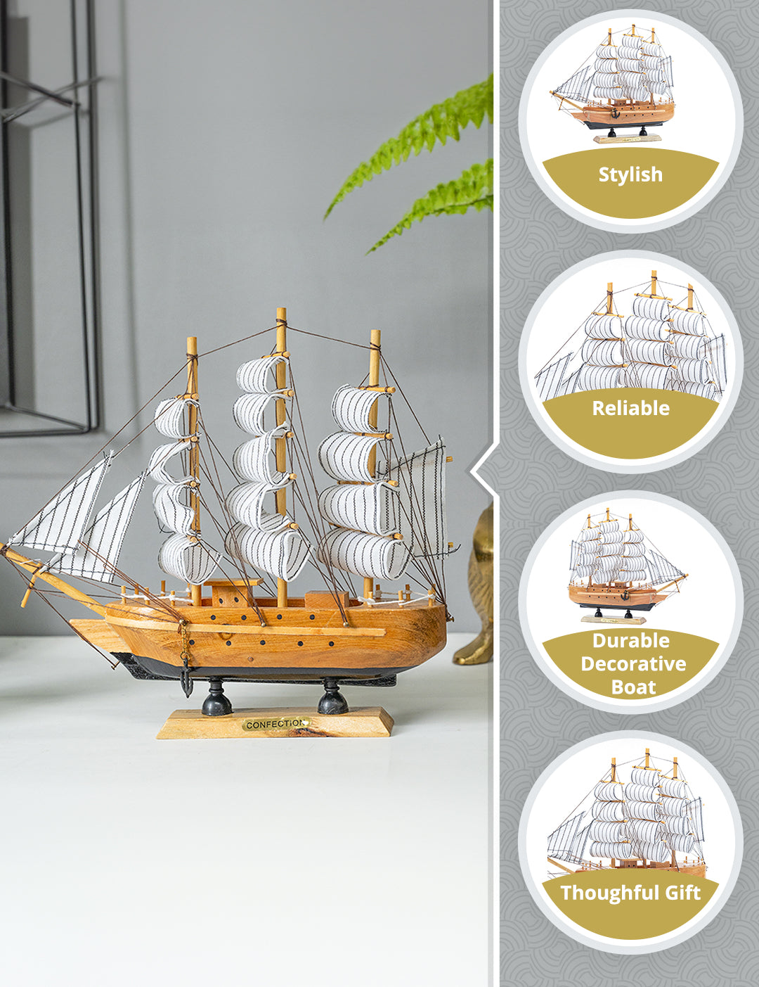 Best Sailing Boat Decorative Showpiece - Brown - MARKET99