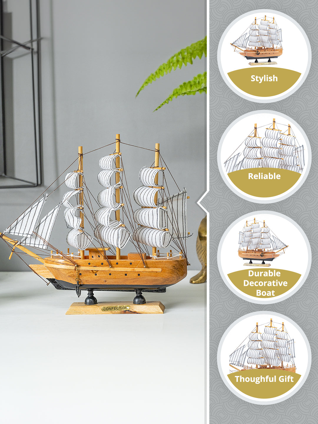 Best Sailing Boat Decorative Showpiece - Brown - MARKET99