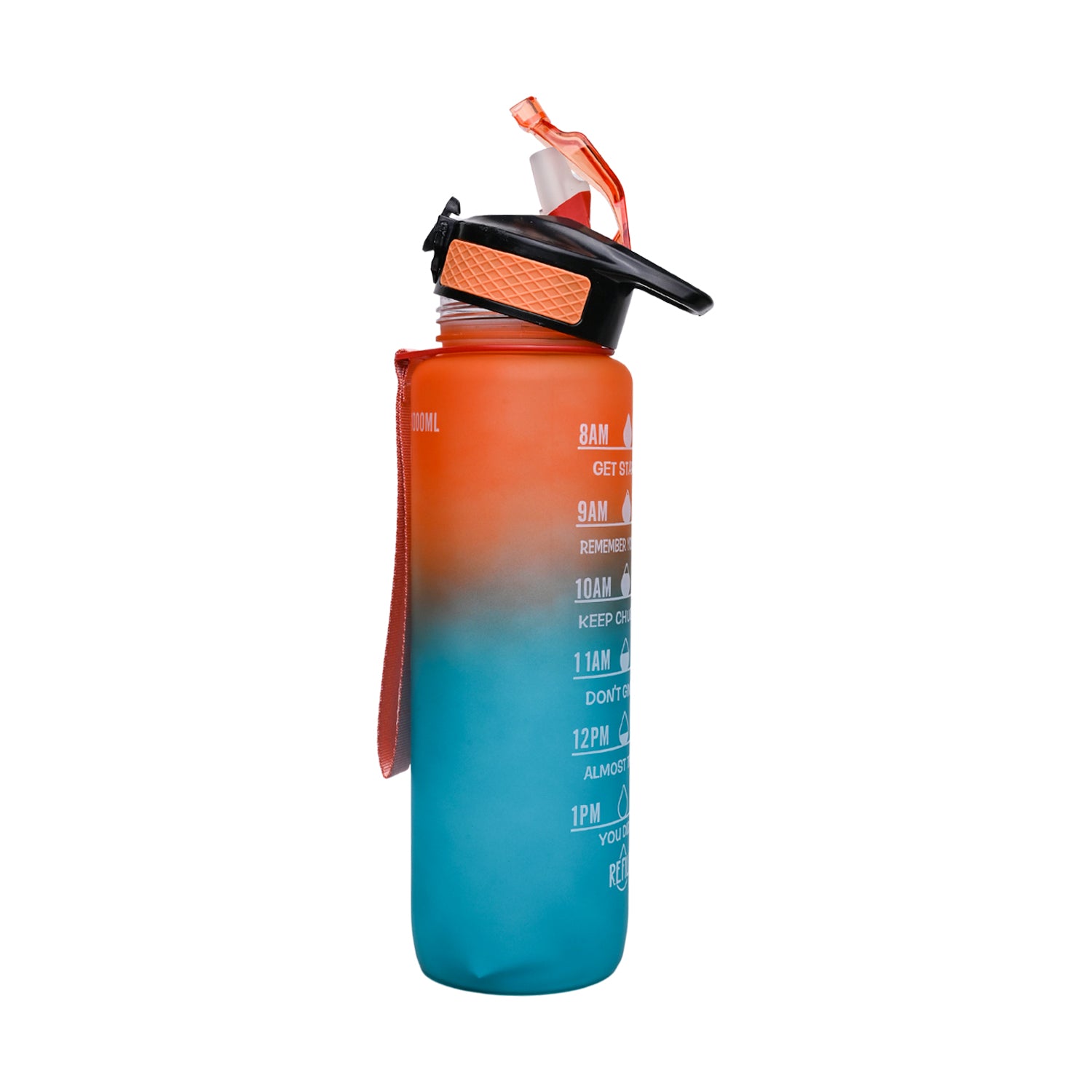 Market99 Motivational Sipper Water Bottle with Time Marker, Orange Mint, 1 Liter