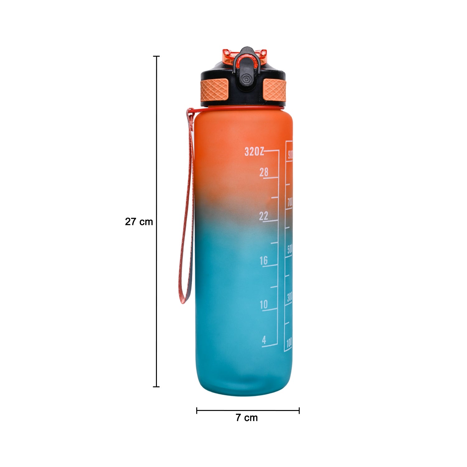 Market99 Motivational Sipper Water Bottle with Time Marker, Orange Mint, 1 Liter