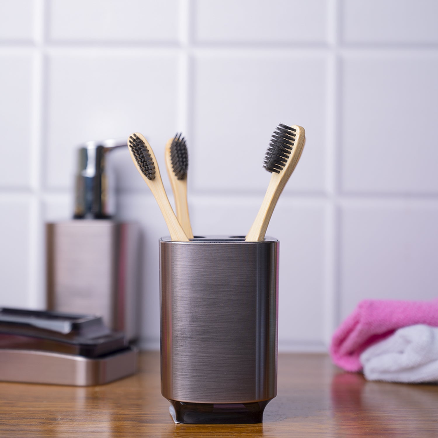 Stylish Tooth Brush Holder - Silver & Black