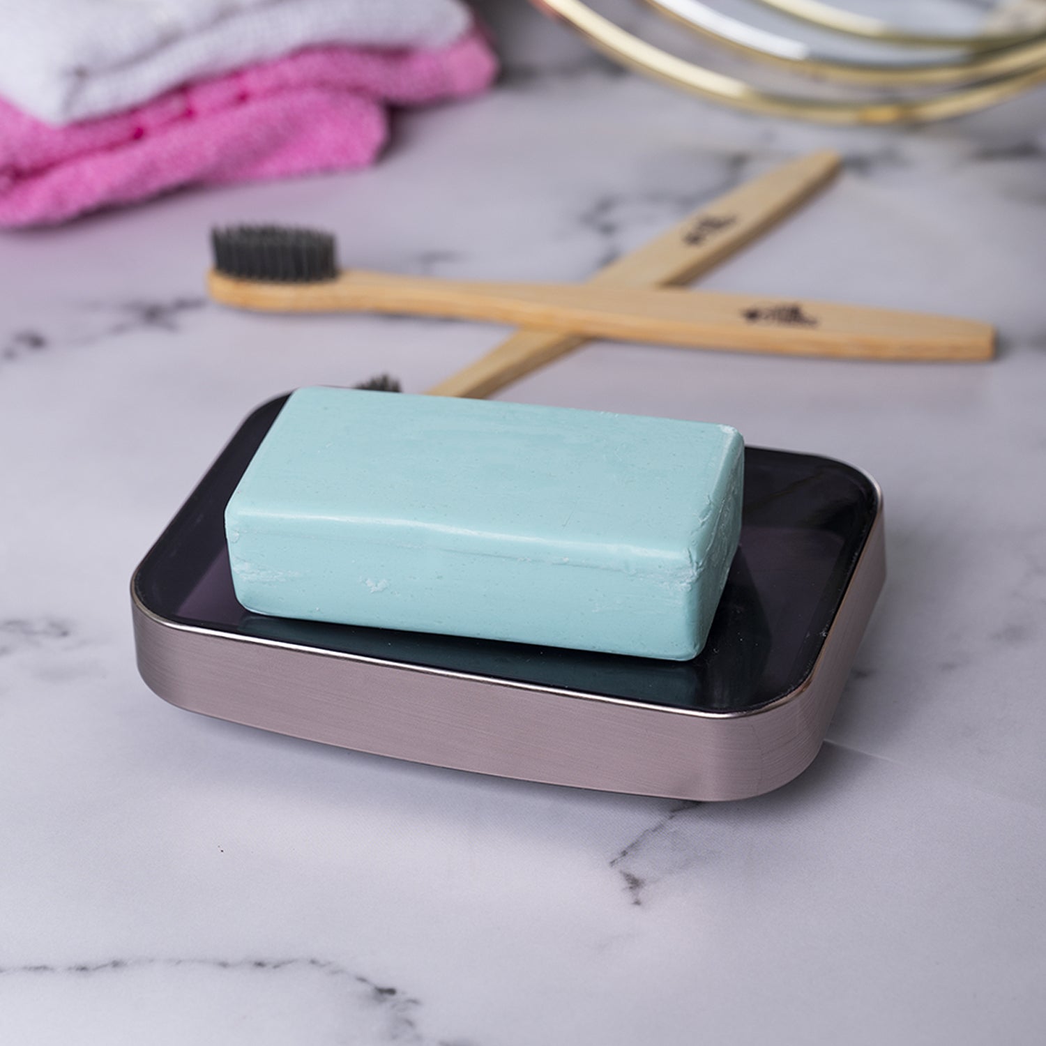 Stylish Soap Dish - Silver & Black
