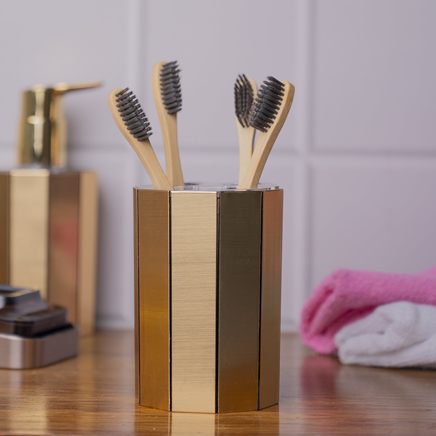 Stylish Tooth Brush Holder - Golden