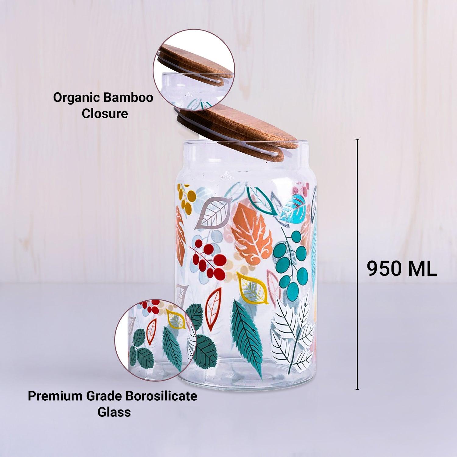 Borosilicate Glass Jar - 950Ml, Leaf Prints