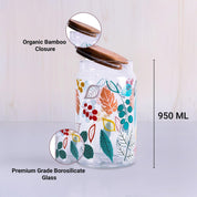 Borosilicate Glass Jar - 950Ml, Leaf Prints
