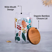 Borosilicate Glass Jar - 950Ml, Leaf Prints
