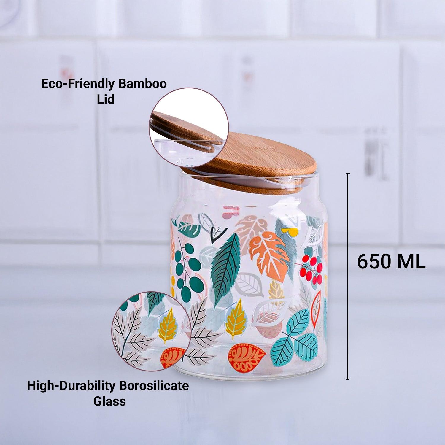 Borosilicate Glass Jar - 650Ml, Leaf Prints