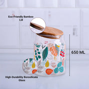 Borosilicate Glass Jar - 650Ml, Leaf Prints