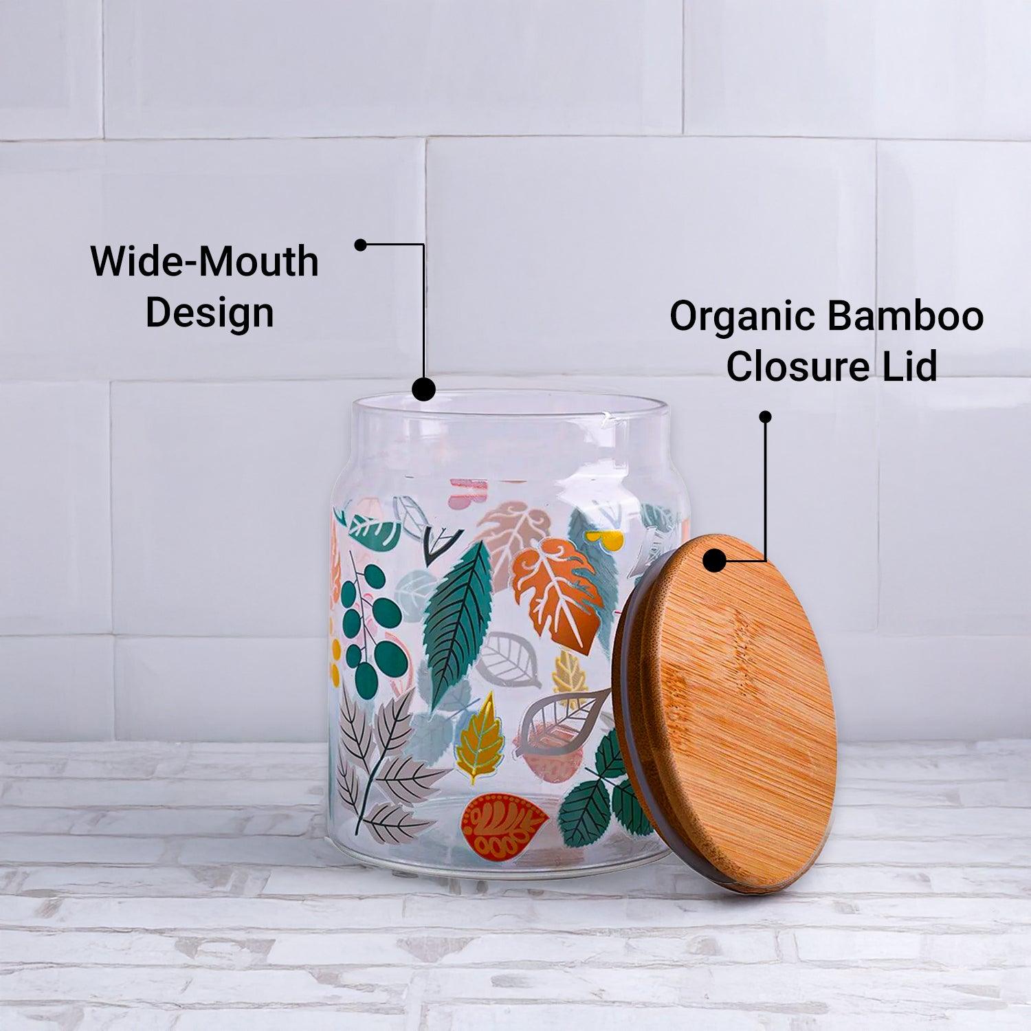 Borosilicate Glass Jar - 650Ml, Leaf Prints