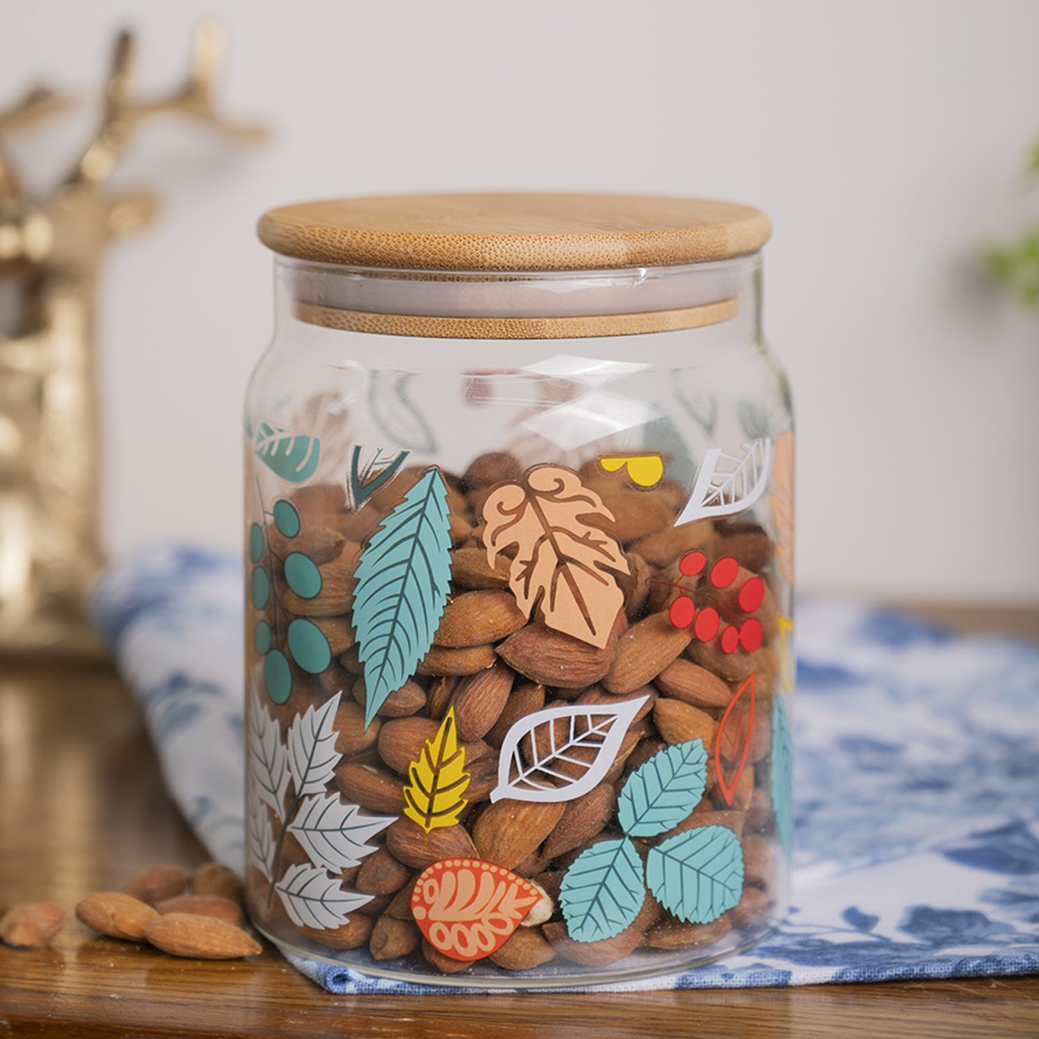 Borosilicate Glass Jar - 650Ml, Leaf Prints