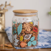 Borosilicate Glass Jar - 650Ml, Leaf Prints
