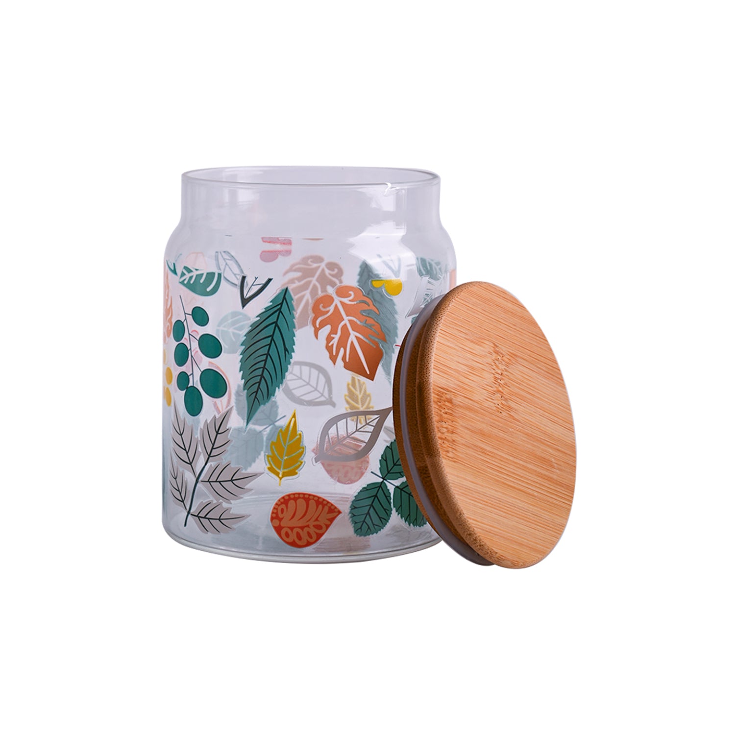 Borosilicate Glass Jar - 650Ml, Leaf Prints