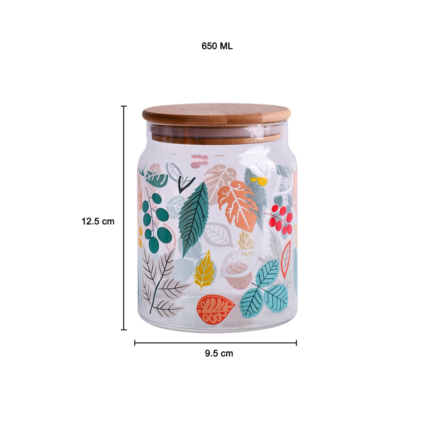 Borosilicate Glass Jar - 650Ml, Leaf Prints