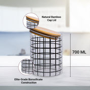 Borosilicate Glass Jar - 700Ml, Square Prints