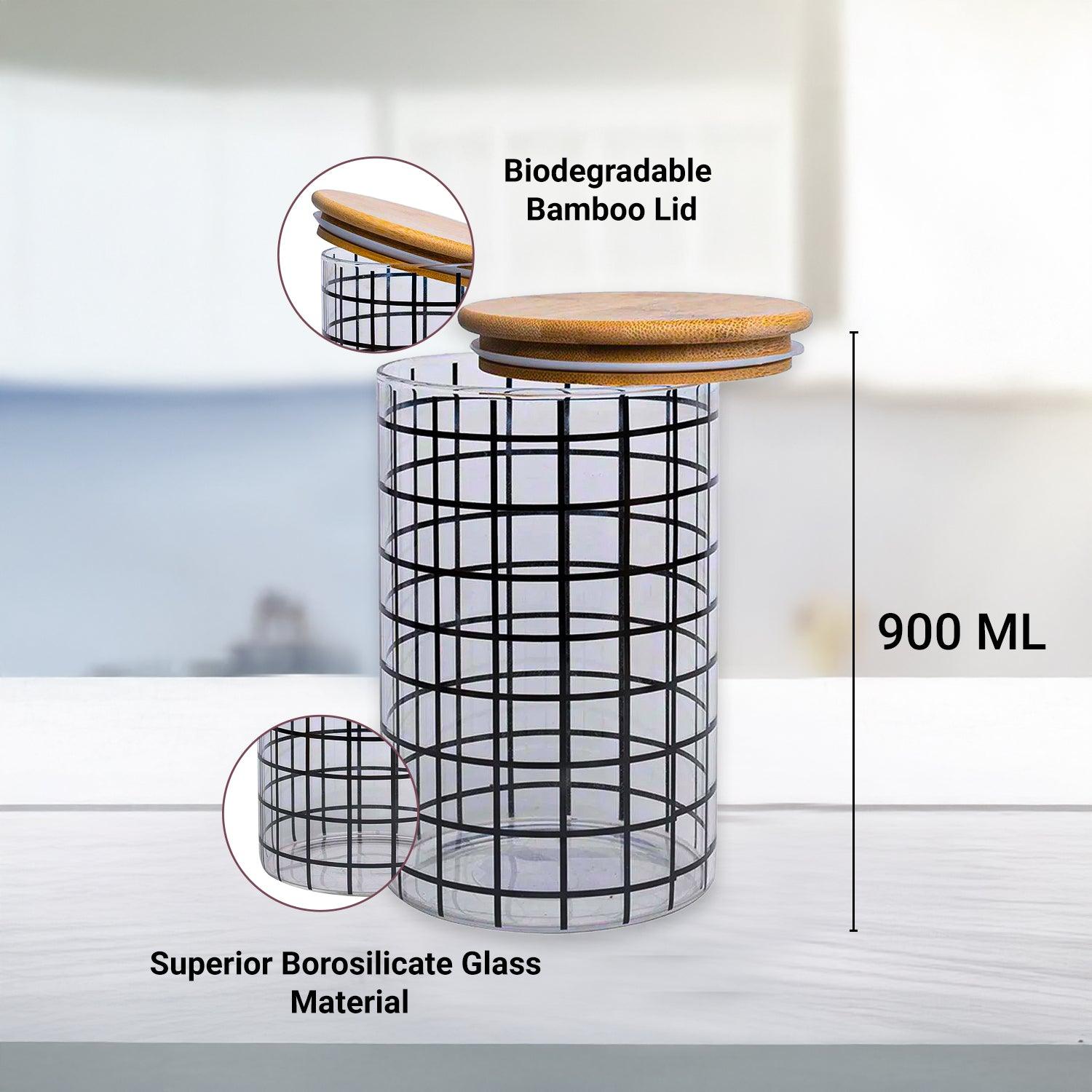 Borosilicate Glass Jar - 900Ml, Square Prints