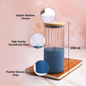 Borosilicate Glass Tumbler with Blue Silicone Sleeve - 350Ml