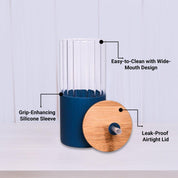 Borosilicate Glass Tumbler with Blue Silicone Sleeve - 350Ml