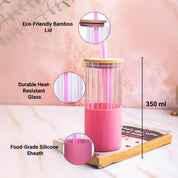 Borosilicate Glass Tumbler with Pink Silicone Sleeve - 350Ml