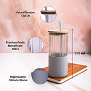 Borosilicate Glass Tumbler with Grey Silicone Sleeve - 350Ml