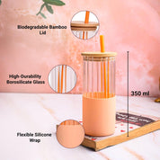 Borosilicate Glass Tumbler with Peach Silicone Sleeve - 350Ml