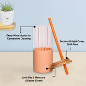 Borosilicate Glass Tumbler with Peach Silicone Sleeve - 350Ml