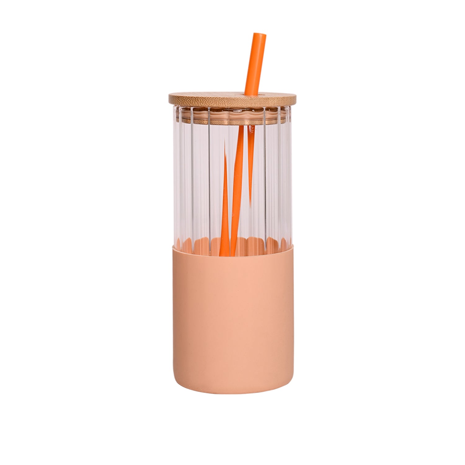Borosilicate Glass Tumbler with Peach Silicone Sleeve - 350Ml