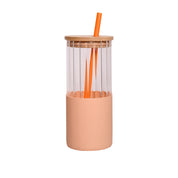 Borosilicate Glass Tumbler with Peach Silicone Sleeve - 350Ml