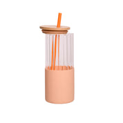 Borosilicate Glass Tumbler with Peach Silicone Sleeve - 350Ml