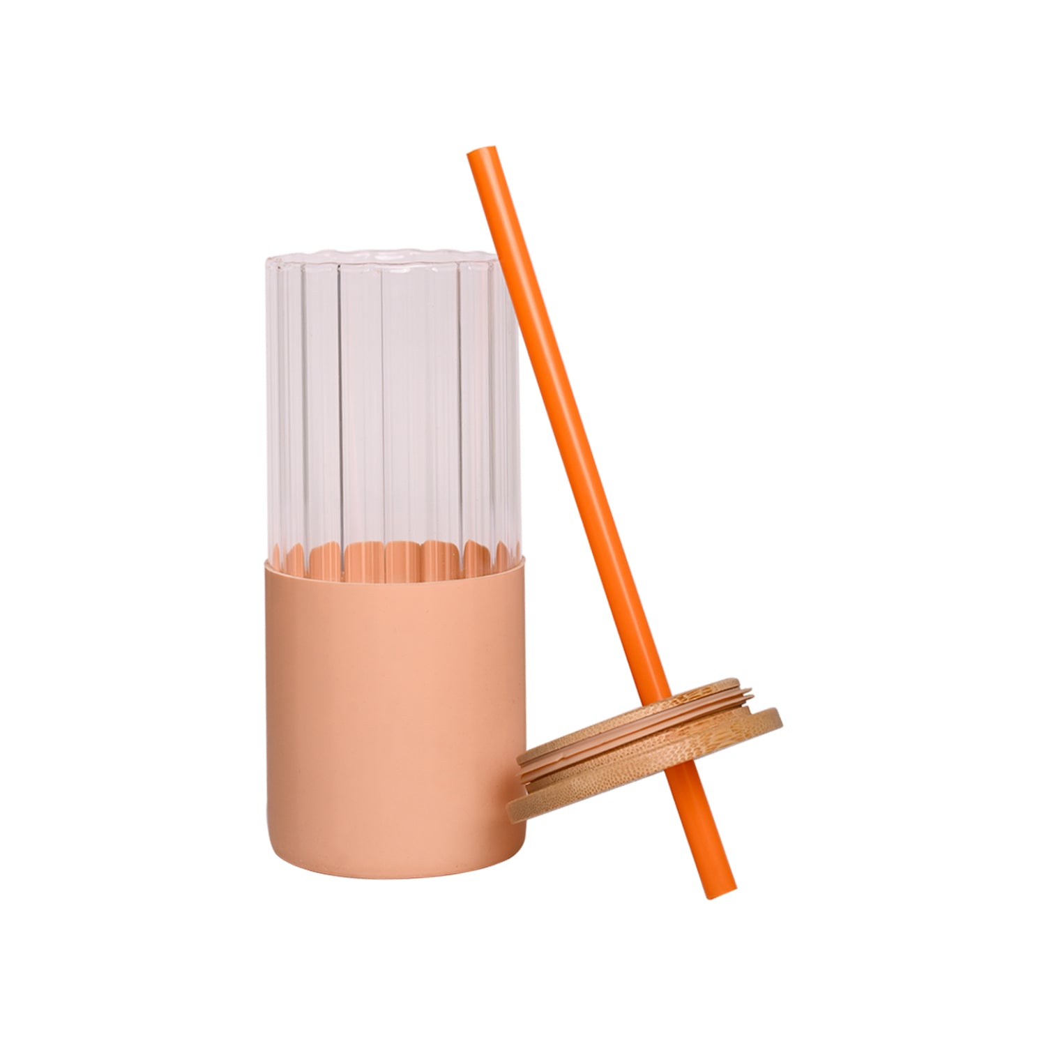 Borosilicate Glass Tumbler with Peach Silicone Sleeve - 350Ml