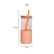 Borosilicate Glass Tumbler with Peach Silicone Sleeve - 350Ml