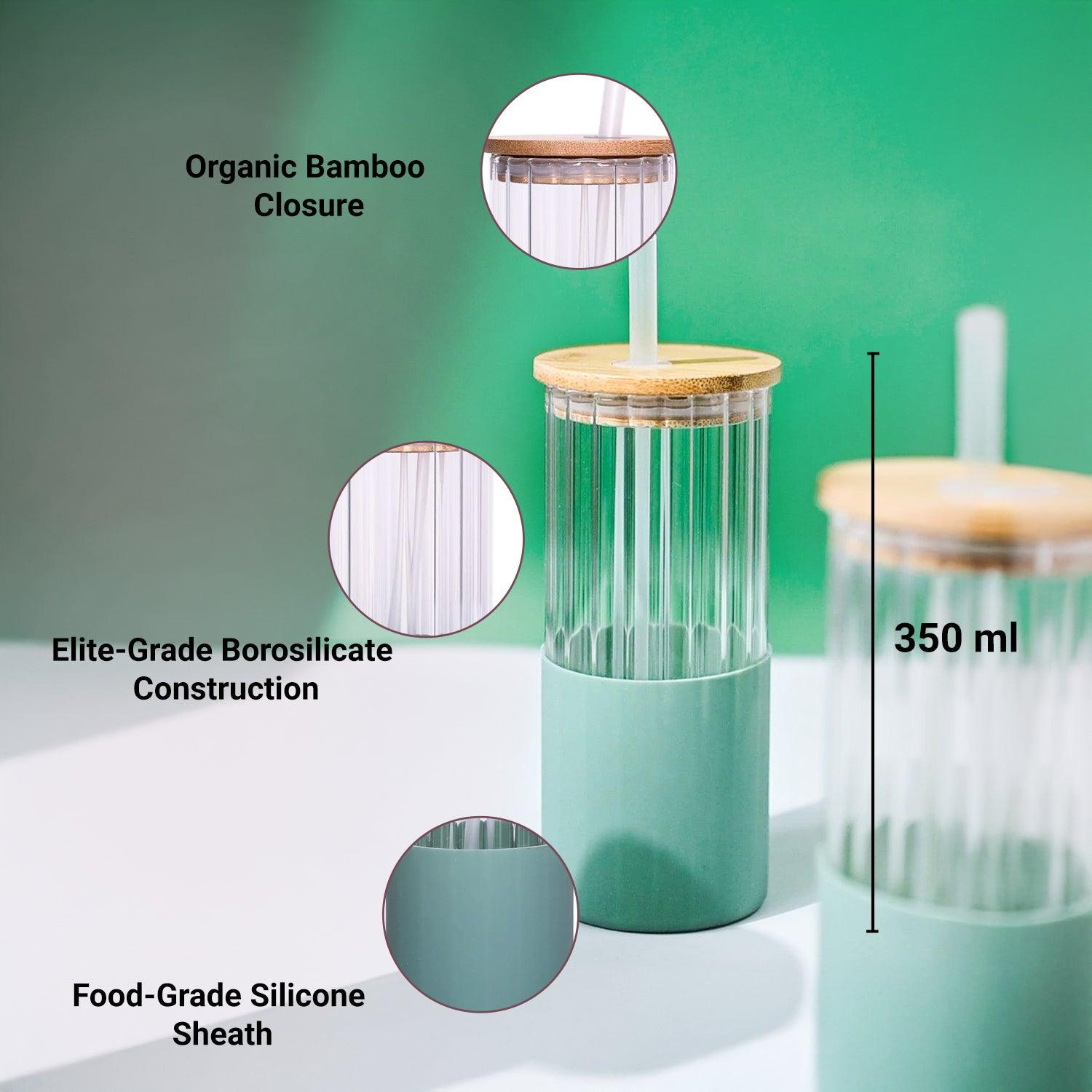 Borosilicate Glass Tumbler with Green Sliicone Sleeve - 350Ml