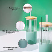 Borosilicate Glass Tumbler with Green Sliicone Sleeve - 350Ml