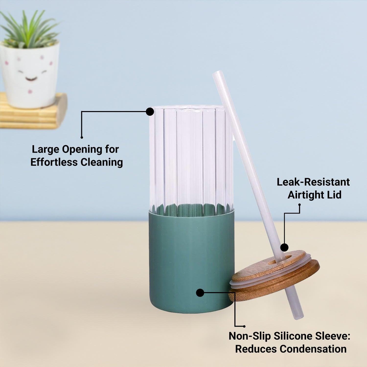 Borosilicate Glass Tumbler with Green Sliicone Sleeve - 350Ml