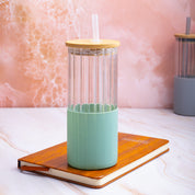 Borosilicate Glass Tumbler with Green Sliicone Sleeve - 350Ml