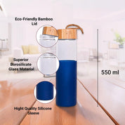 Borosilicate Glass Bottle with Blue Silicone Sleeve - 550Ml