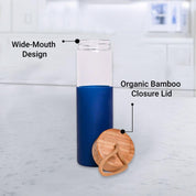Borosilicate Glass Bottle with Blue Silicone Sleeve - 550Ml