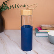 Borosilicate Glass Bottle with Blue Silicone Sleeve - 550Ml