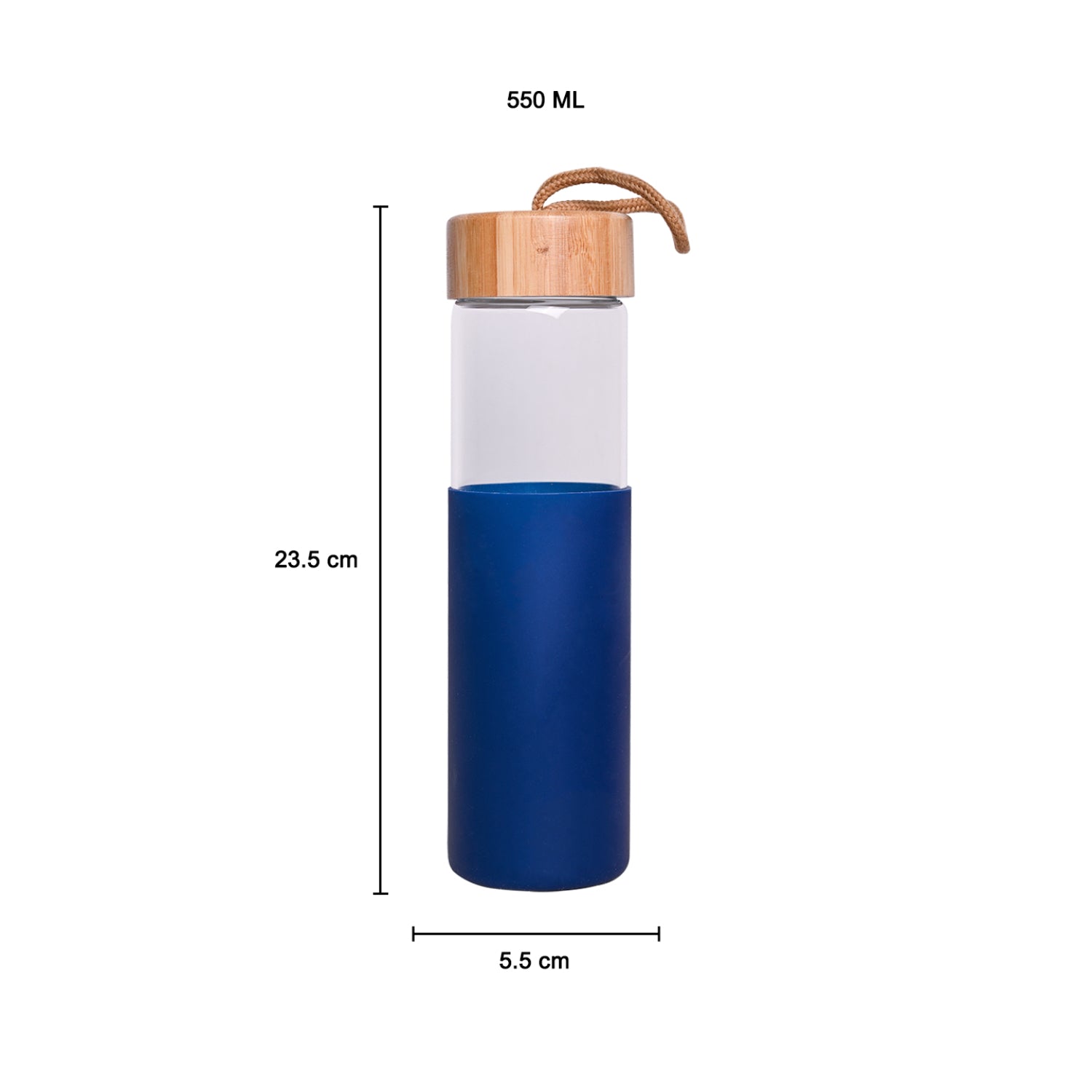 Borosilicate Glass Bottle with Blue Silicone Sleeve - 550Ml