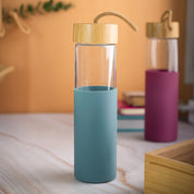 Borosilicate Glass Bottle with Cyan Silicone Sleeve - 550Ml