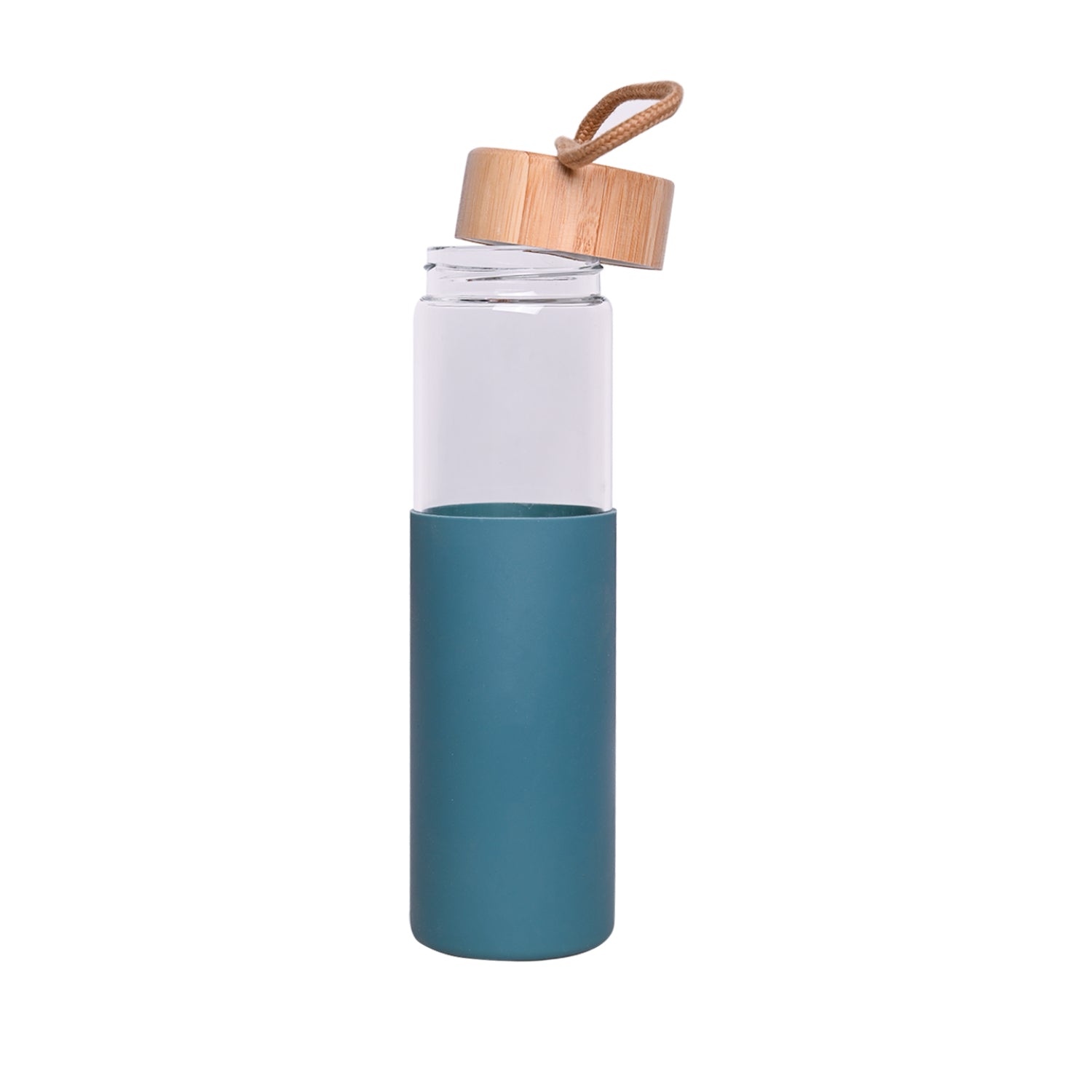 Borosilicate Glass Bottle with Cyan Silicone Sleeve - 550Ml