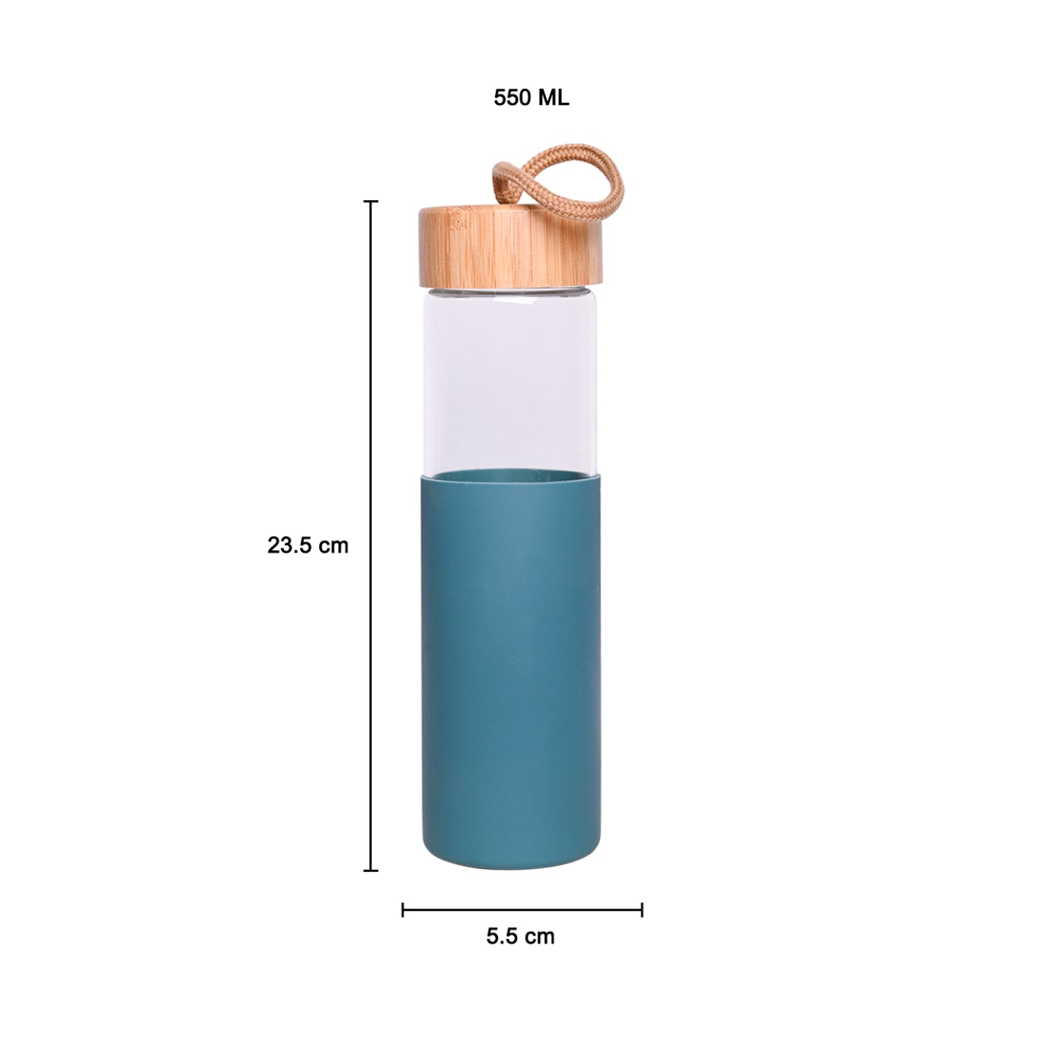 Borosilicate Glass Bottle with Cyan Silicone Sleeve - 550Ml
