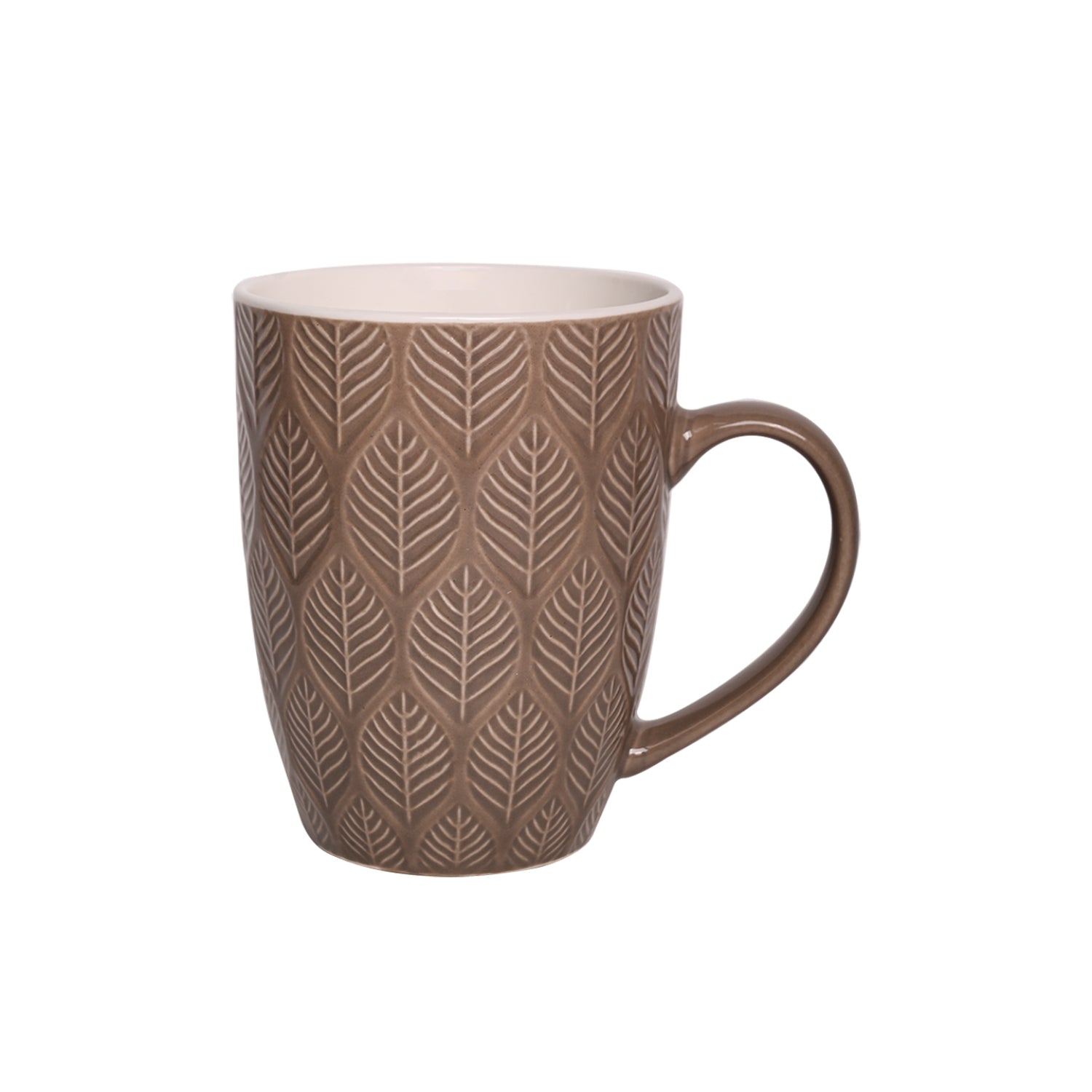 Beige Ceramic Mug - 360Ml, Leaf Pattern