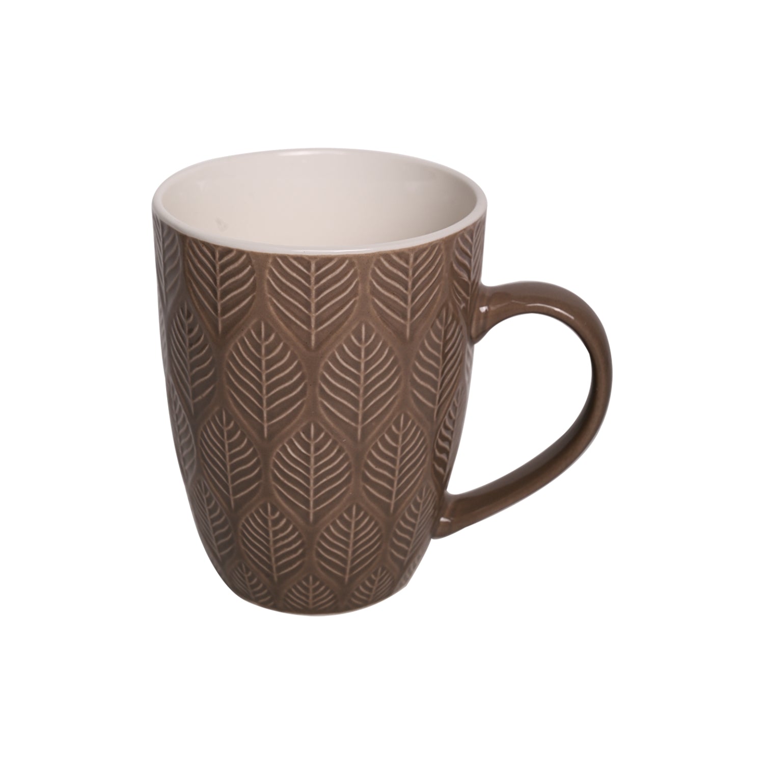 Beige Ceramic Mug - 360Ml, Leaf Pattern