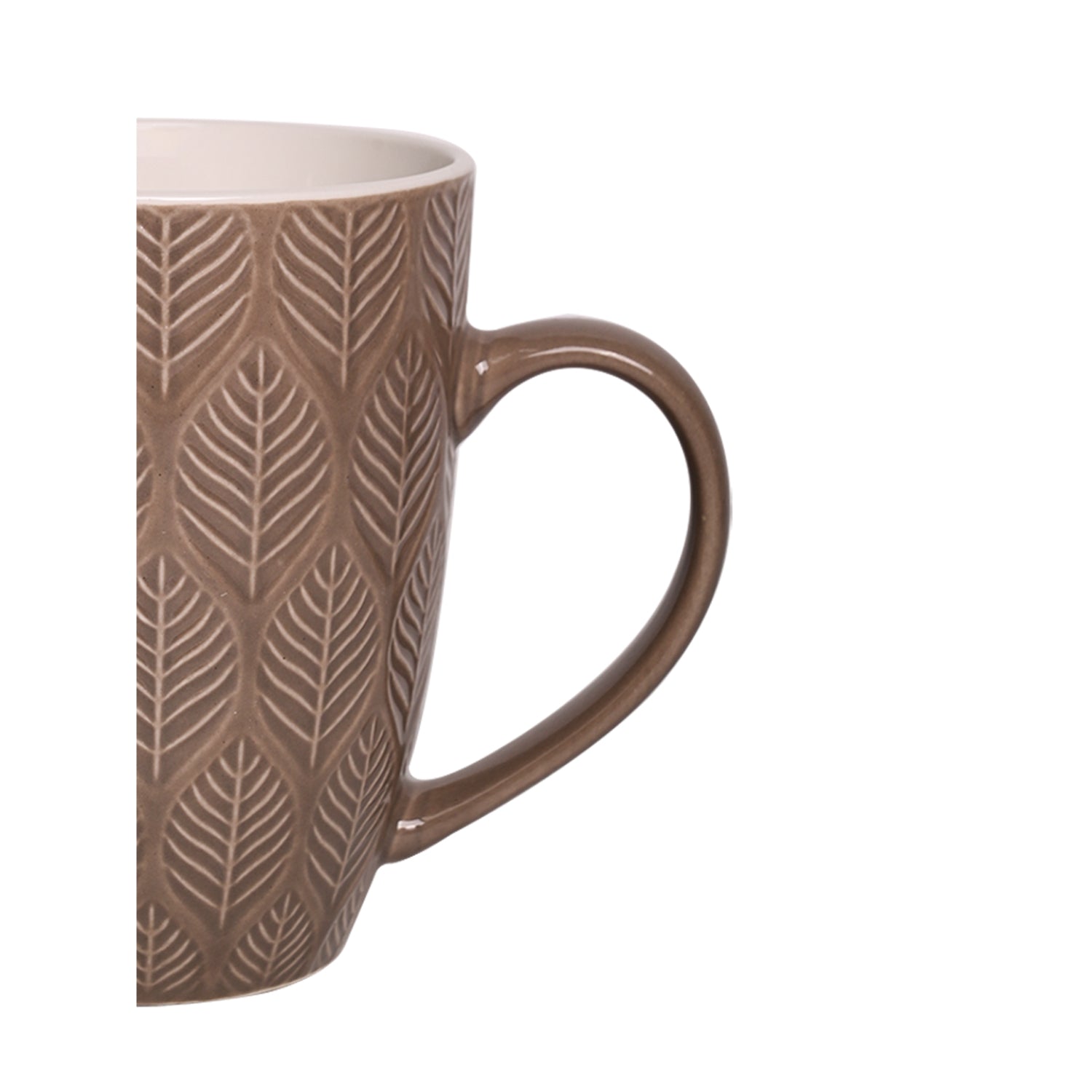 Beige Ceramic Mug - 360Ml, Leaf Pattern