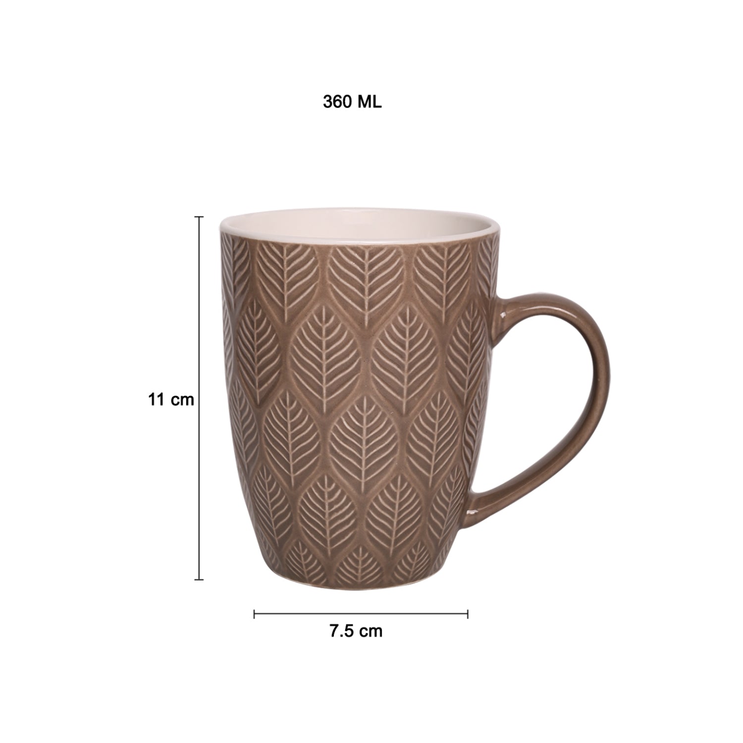 Beige Ceramic Mug - 360Ml, Leaf Pattern